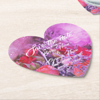 Pretty purple floral modern save the date paper coaster