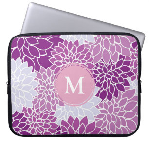 Pretty Purple Floral Pattern Monogram Laptop Sleeve