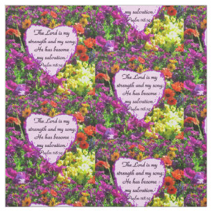 PRETTY PURPLE FLORAL PSALM 118:14 PHOTO FABRIC