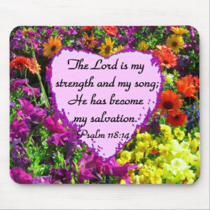 PRETTY PURPLE FLORAL PSALM 118:14 PHOTO MOUSE PAD