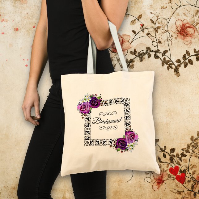 Pretty Purple Floral Roses Bridesmaid Gift Tote Bag (Creator Uploaded)