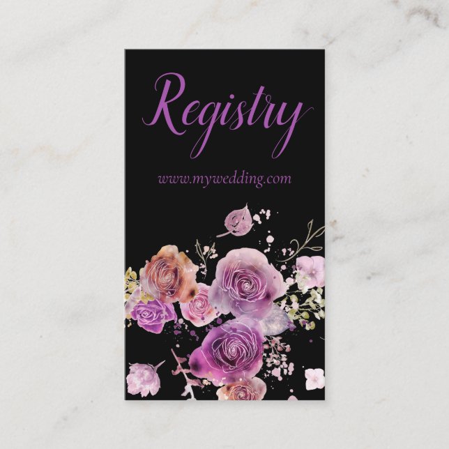 Pretty Purple Floral Wedding Registry Enclosure Card (Front)