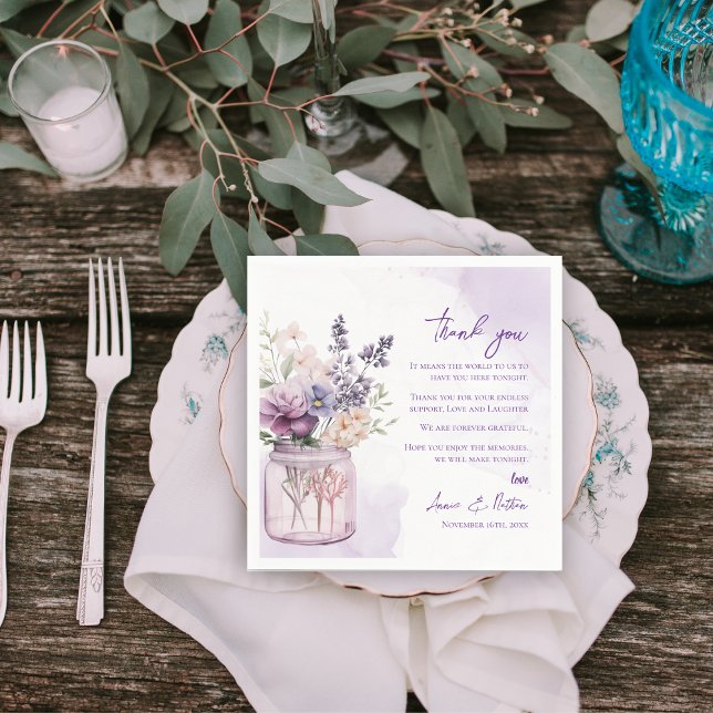 Pretty Purple Floral Wedding Thank you Message Napkin (Pretty Purple Floral Wedding Thank you Message Napkins)