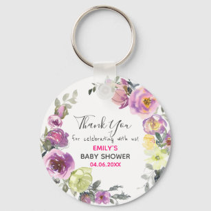 Pretty Purple Floral Wreath Thank You Baby Shower Key Ring
