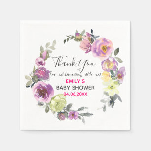 Pretty Purple Floral Wreath Thank You Baby Shower Napkin