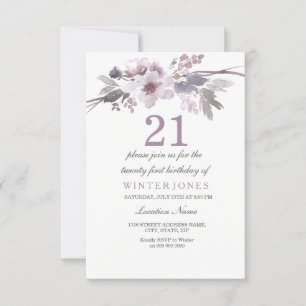 Pretty Purple Flower 21st Birthday Party Invite