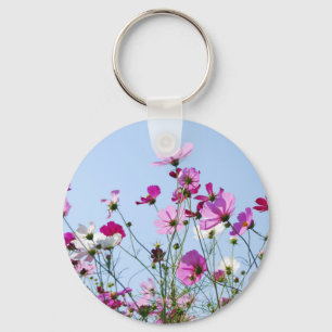 Pretty Purple Flower Meadow Photo Key Ring
