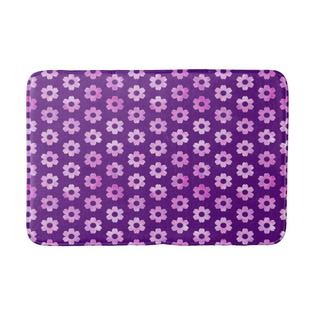Pretty Purple Flower Pattern Bath Mat (Front)