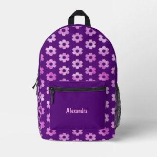 Pretty Purple Flower Pattern Printed Backpack