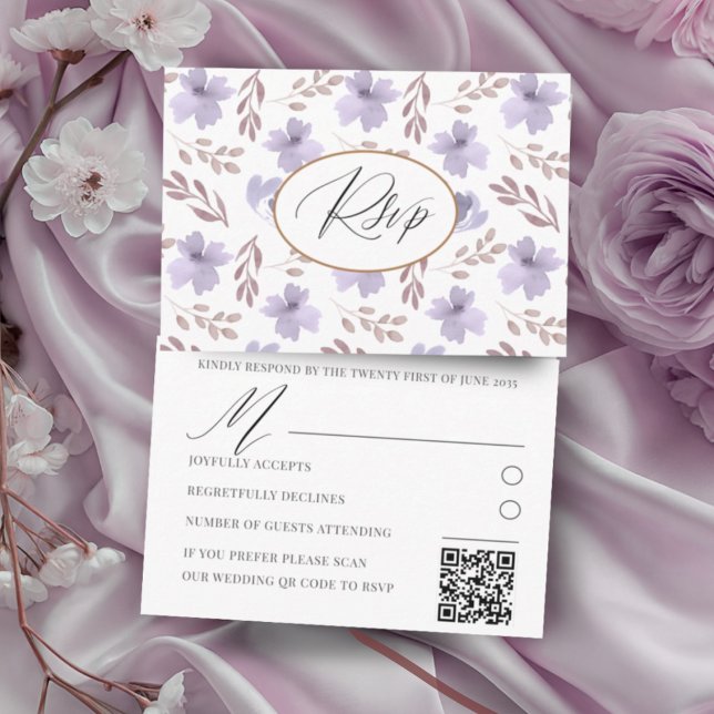 Pretty Purple Flower Pattern Wedding RSVP (Creator Uploaded)