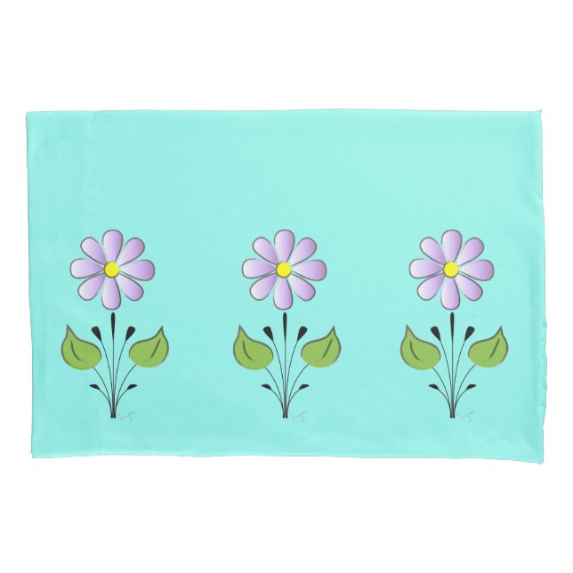 Pretty  Purple Flower PatternTurquoise Unique Pillowcase (Front)