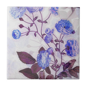 Pretty Purple Flower Print Ceramic Tile