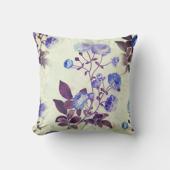 Pretty Purple Flower Print on Green Cushion (Front)