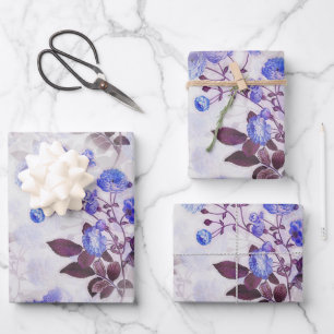 Pretty Purple Flower Print Wrapping Paper Sheet