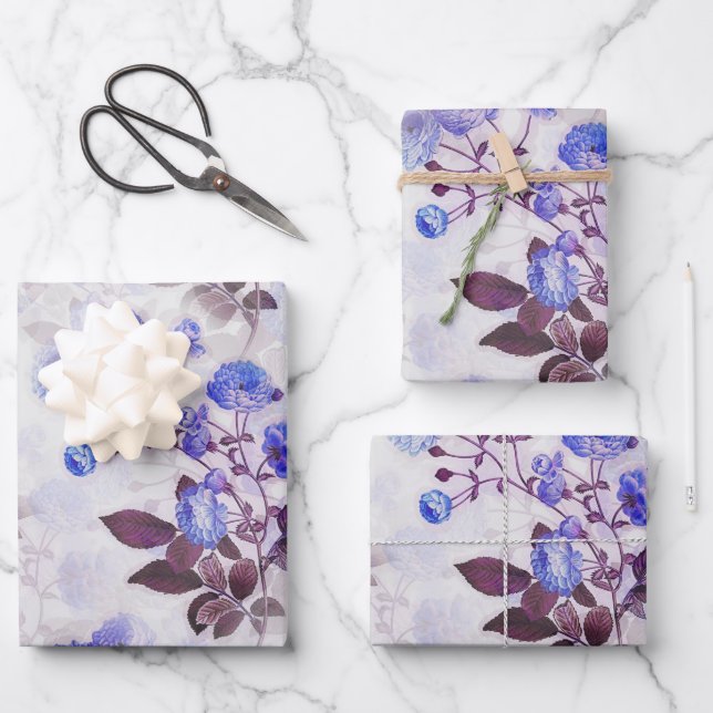 Pretty Purple Flower Print Wrapping Paper Sheet (Front)
