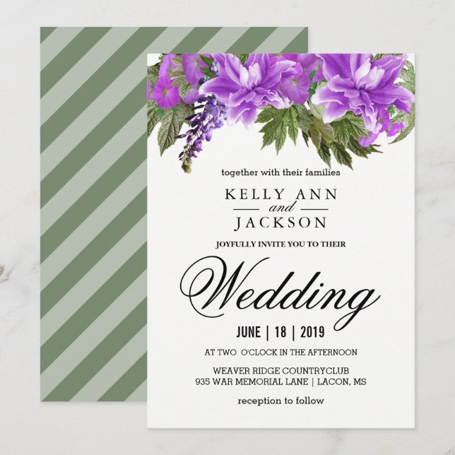 Pretty Purple Flower Wedding Invitation (Front/Back)
