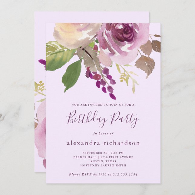 Pretty Purple Flowers | Birthday Party Invitation (Front/Back)