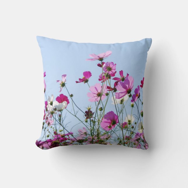 Pretty Purple Flowers Blue SKy Photo Cushion (Front)