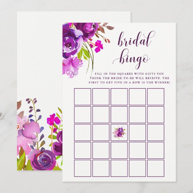 Pretty Purple Flowers | Bridal Shower Bingo Game Invitation (Front/Back)