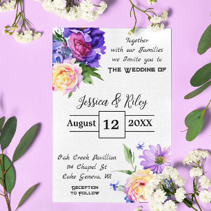 Pretty Purple Flowers Floral Wedding Elegant Invitation
