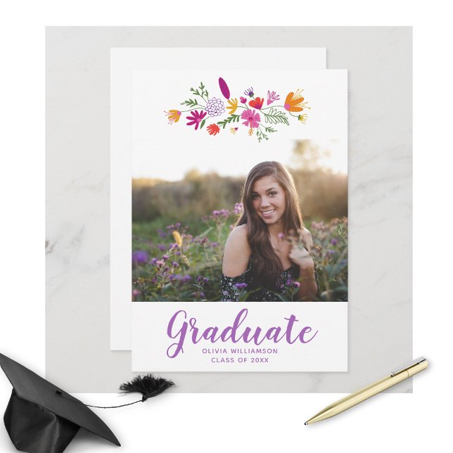 Pretty Purple Flowers Grad Photo Graduation Party Invitation (Creator Uploaded)