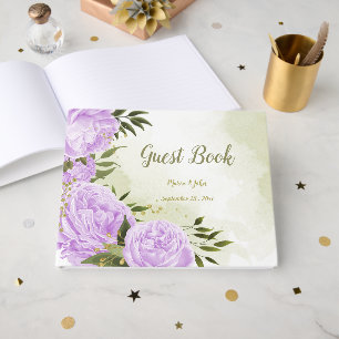 pretty purple flowers green leaves botanical guest book