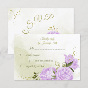 pretty purple flowers green leaves botanical RSVP card