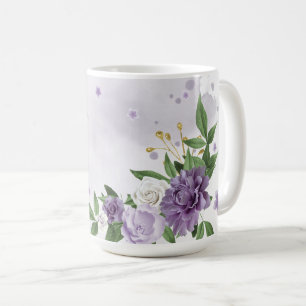 Pretty purple flowers greenery coffee mug