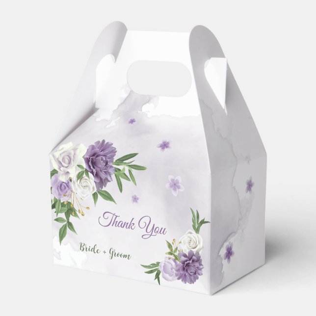 Pretty purple flowers greenery favour box (Front Side)