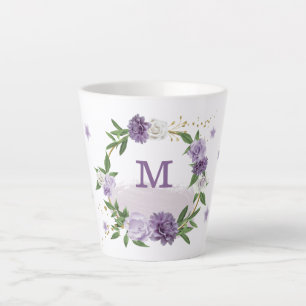 Pretty purple flowers greenery latte mug