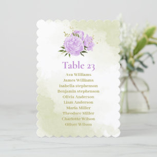 pretty purple flowers greenery seating chart card