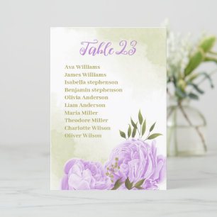 pretty purple flowers greenery seating chart card