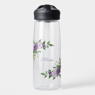 Pretty purple flowers greenery water bottle