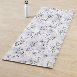 Pretty Purple Flowers Grey White Plaid Stripes Yoga Mat