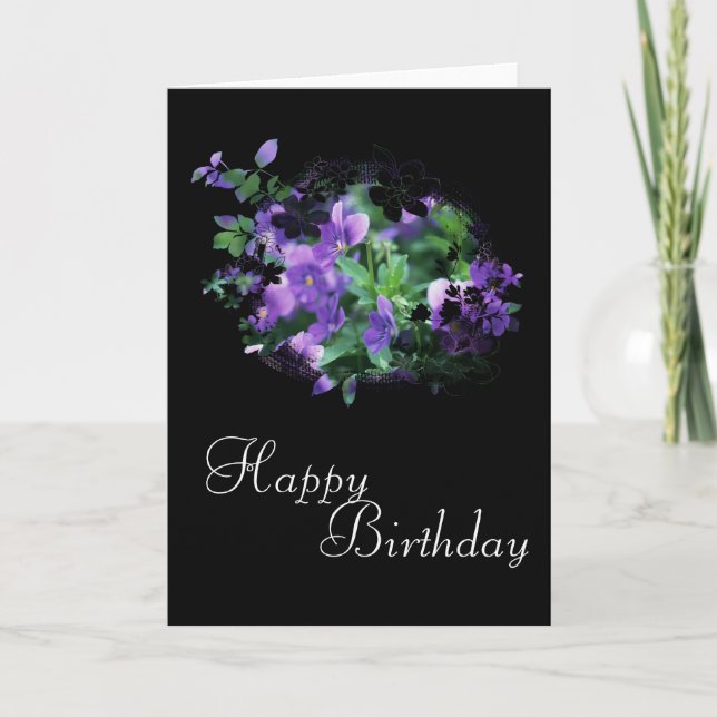 Pretty Purple Flowers Happy Birthday Card Design 1 (Front)