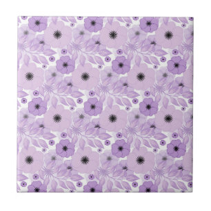 Pretty Purple Flowers Leaves Gardener Feminine Ceramic Tile