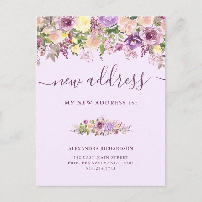 Pretty Purple Flowers | Moving Announcement Postcard (Front)
