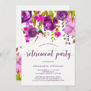 Pretty Purple Flowers   Retirement Party Invitation