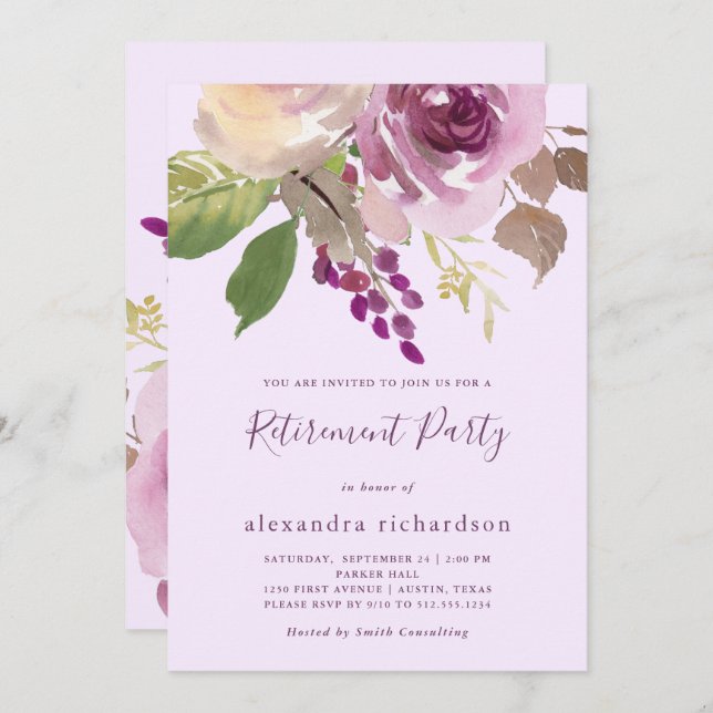 Pretty Purple Flowers | Retirement Party Invitation (Front/Back)