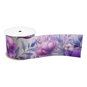 Pretty Purple Flowers Satin Ribbon