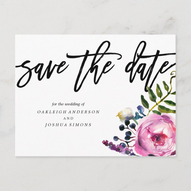 Pretty Purple Flowers Save the Date Postcard (Front)