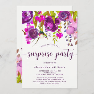 Pretty Purple Flowers Surprise Party Invitation
