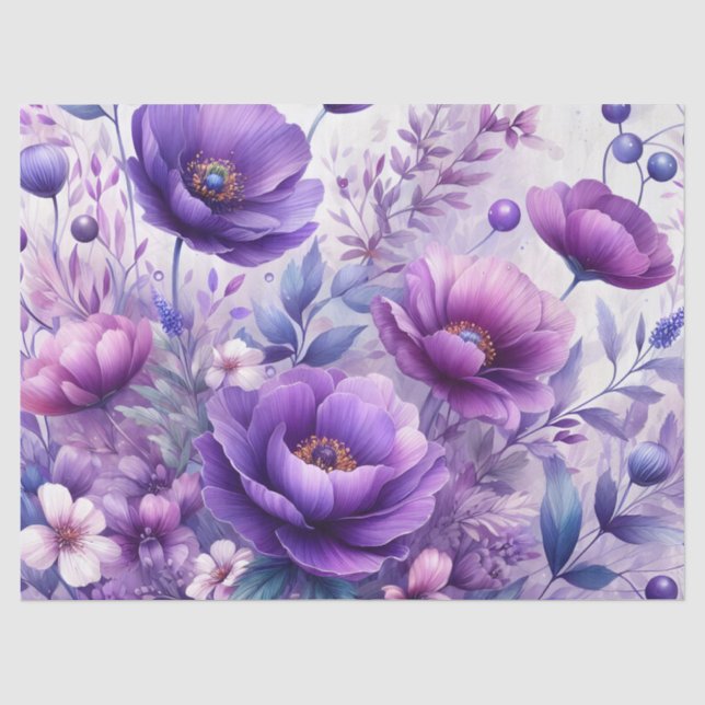 Pretty Purple Flowers Tissue Paper (Front)