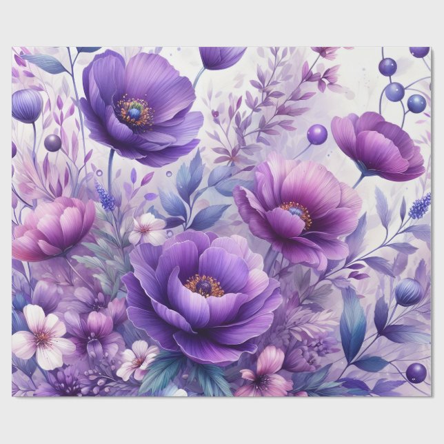 Pretty Purple Flowers Wrapping Paper (Flat)
