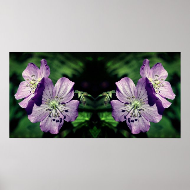 Pretty Purple Geranium Flower Pair Mirror Abstract Poster (Front)