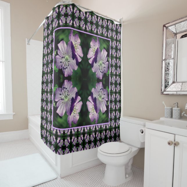 Pretty Purple Geranium Flower Pair Pattern    Shower Curtain (In Situ)