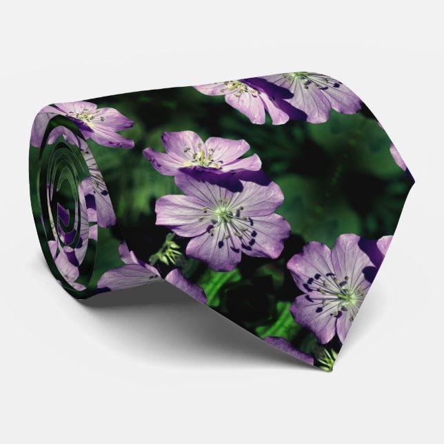 Pretty Purple Geranium Flower Pair Pattern     Tie (Rolled)