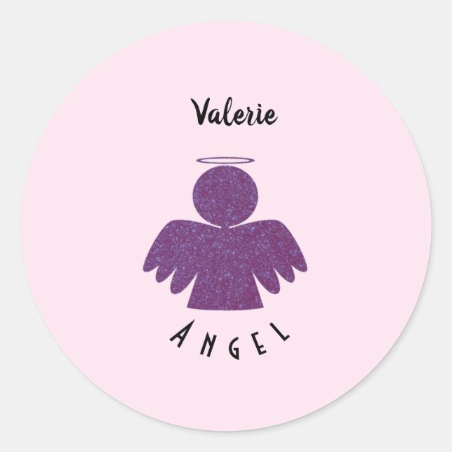 Pretty Purple Glitter Angel Classic Round Sticker (Front)