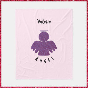 Pretty Purple Glitter Angel Fleece Blanket