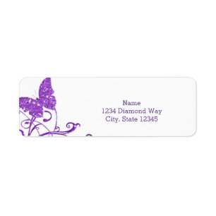 Pretty Purple Glitter Butterfly Address Labels